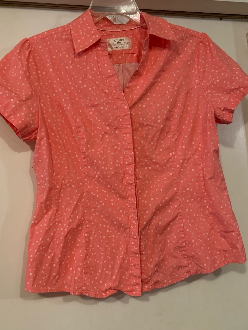 Riders by Lee Coral Blouse with White Micro Dot Print